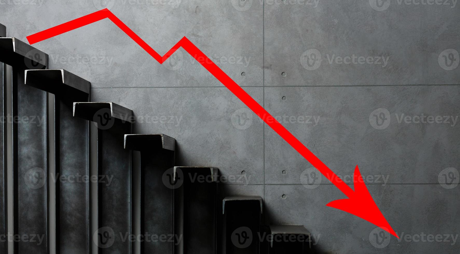 das wirtschaftlich Krise von 2020. rot Pfeile fallen zu das Boden, Anzeige das wirtschaftlich Rezession Das werden auftreten im 2020. foto