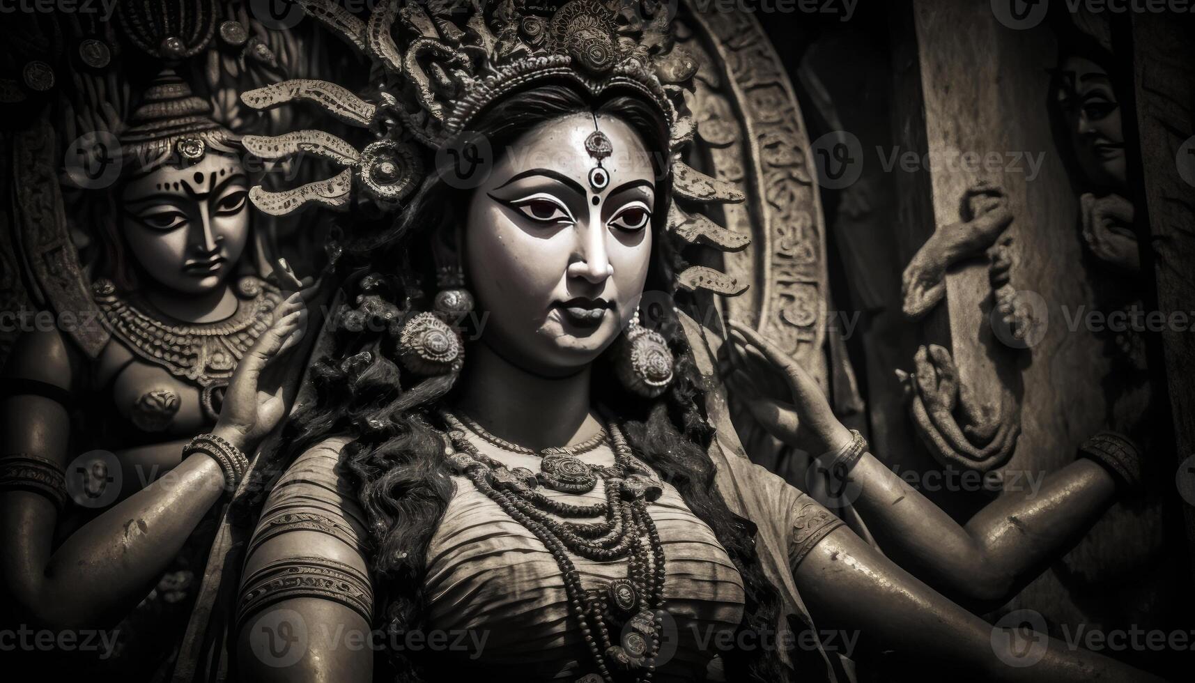Bengalen Durga pooja schwarz und Weiß Bild generativ ai foto