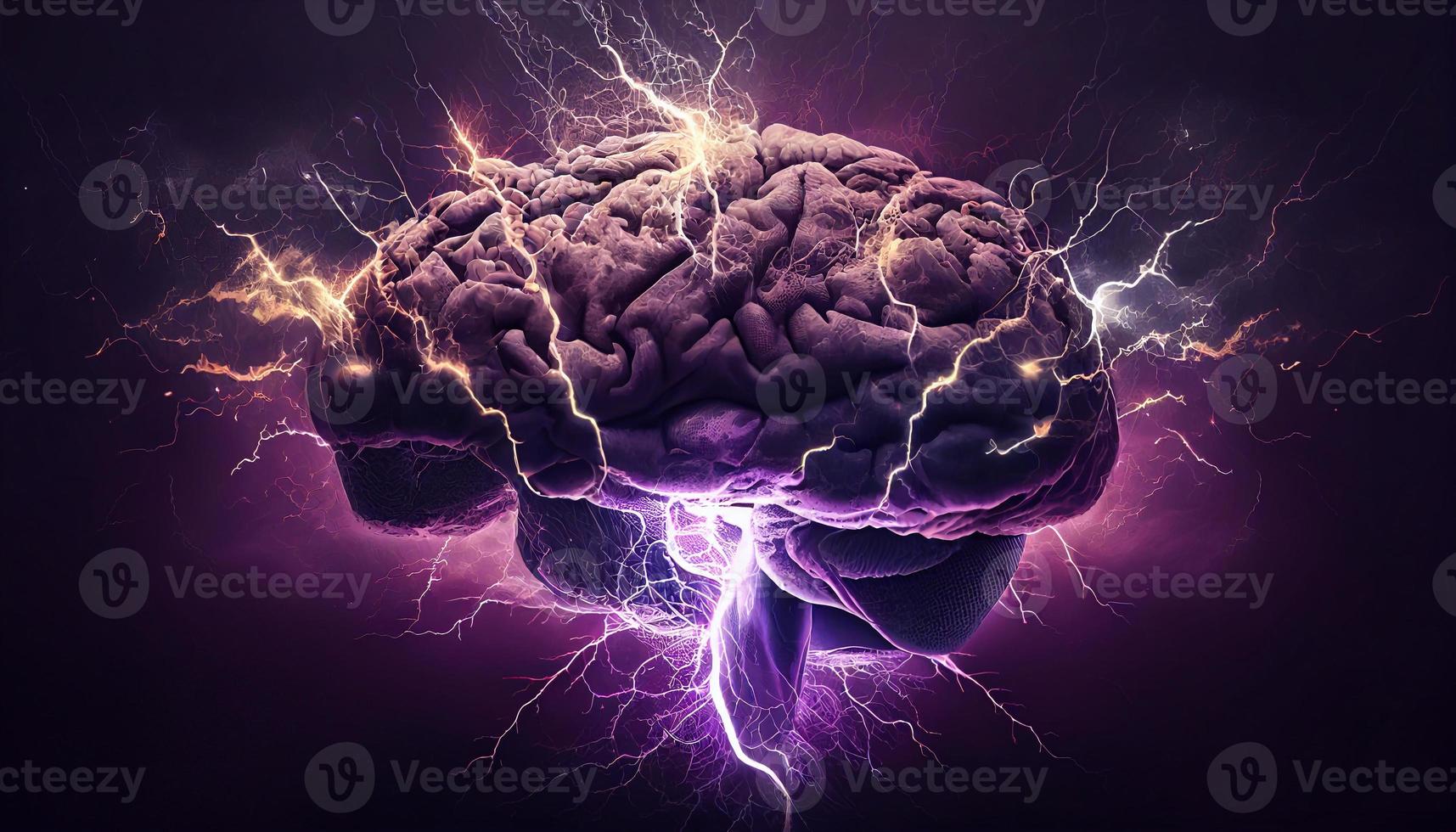 Gehirn mit Blitz Konzept denken ai foto