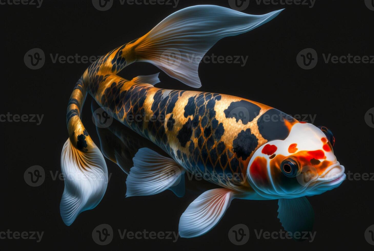 Koi Fisch isoliert schwarz Hintergrund. generativ ai foto