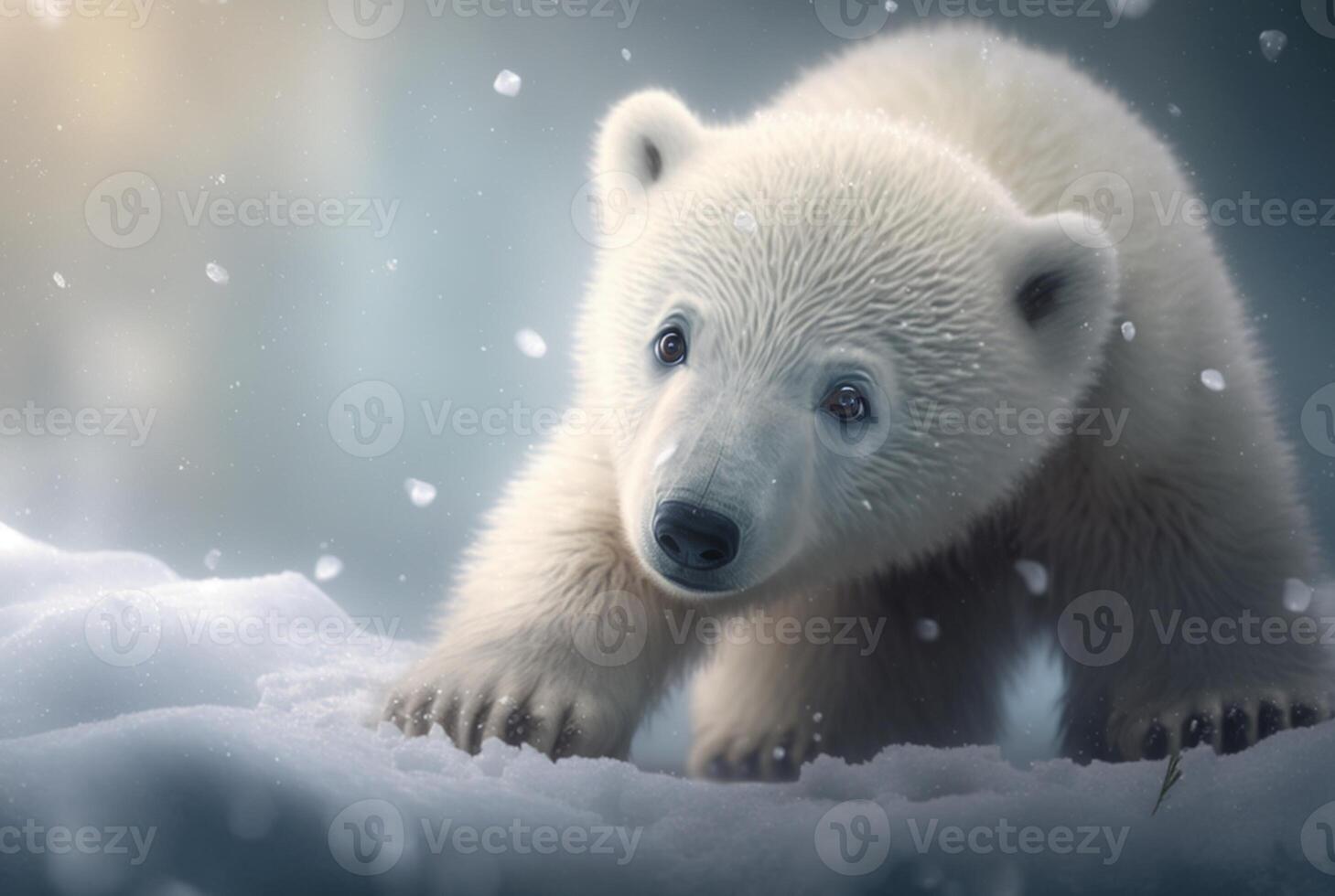 süß Baby Polar- Bär im Schnee Winter. generativ ai foto