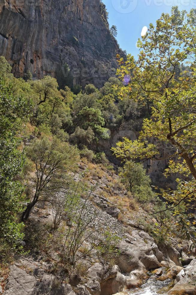 ein natürlich wild Landschaft im das Türkisch Berge mit ein interessant Wasserfall und das Sapadere Schlucht foto