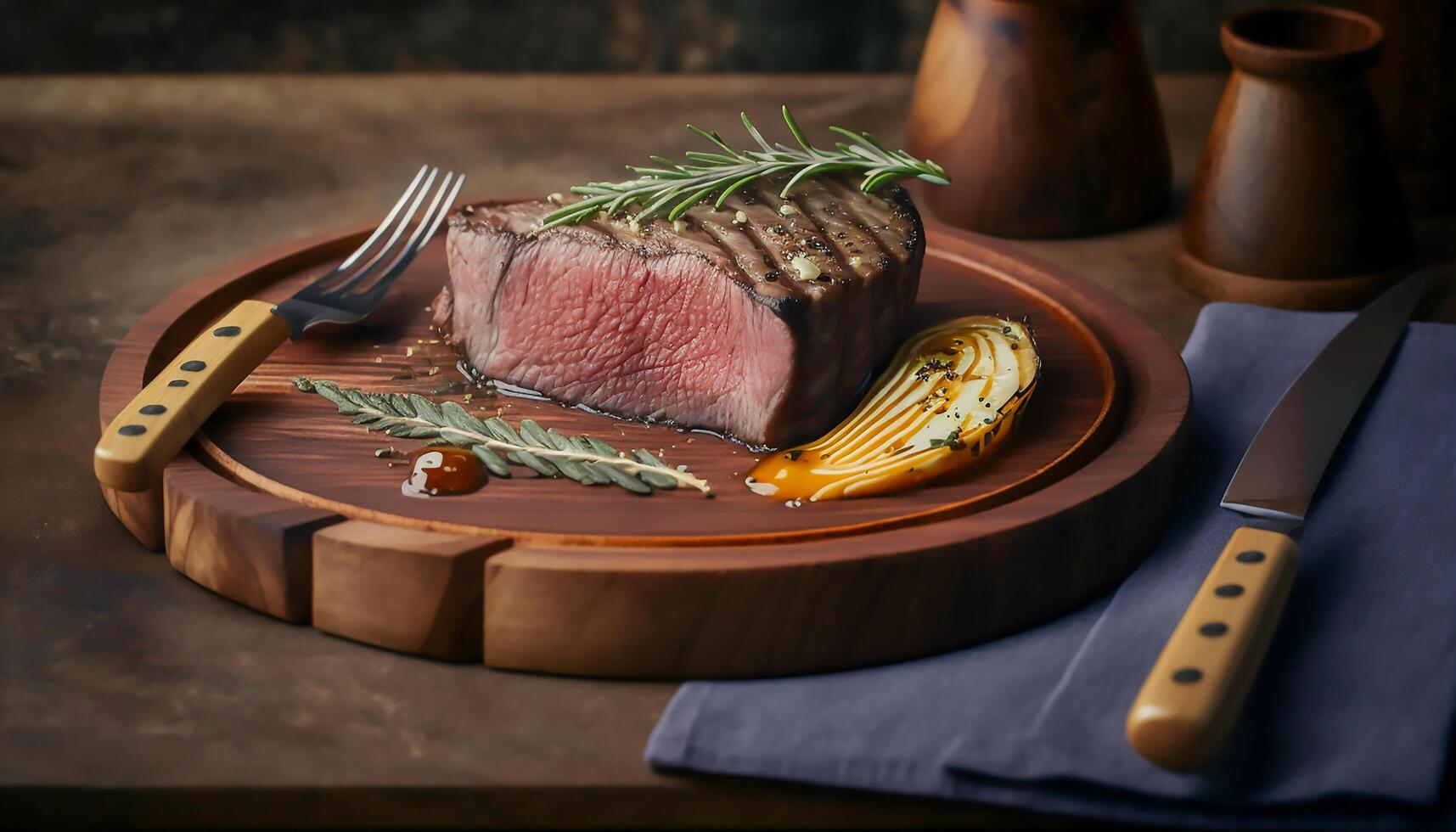 groß Stück von halb durchgebraten Rindfleisch Steak, ai generativ foto
