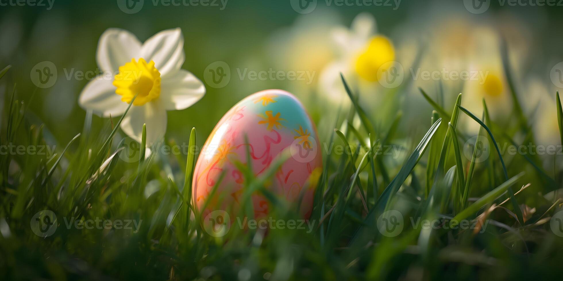 Ostern Eier im das Wiese. Hintergrund. generiert ai foto