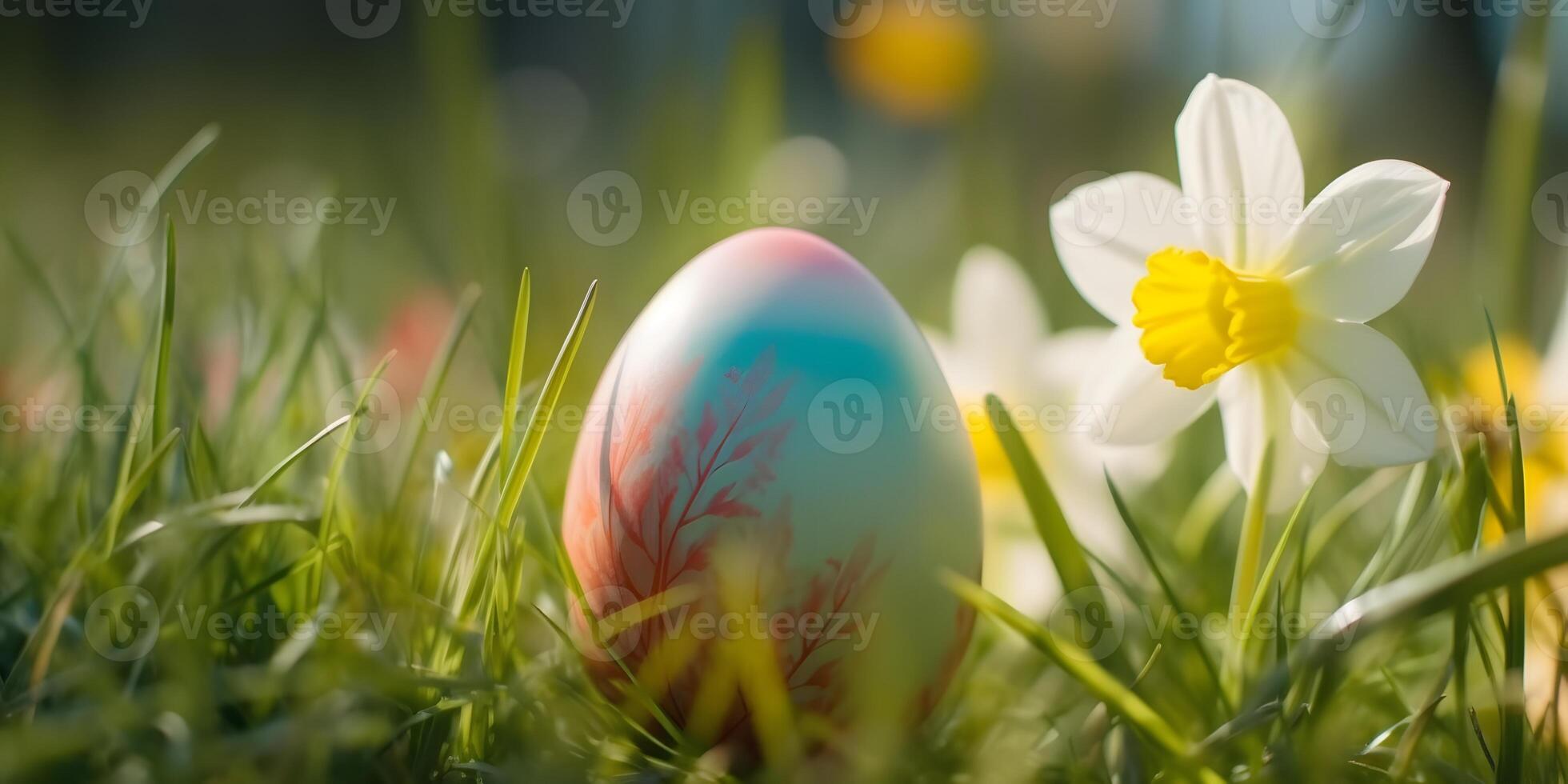 Ostern Eier im das Wiese. Hintergrund. generiert ai foto