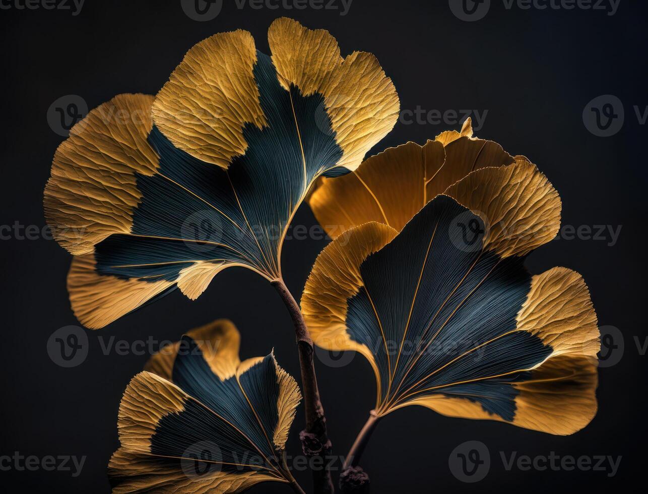 Ginkgo biloba golden Blätter dunkel Hintergrund erstellt mit generativ ai Technologie foto