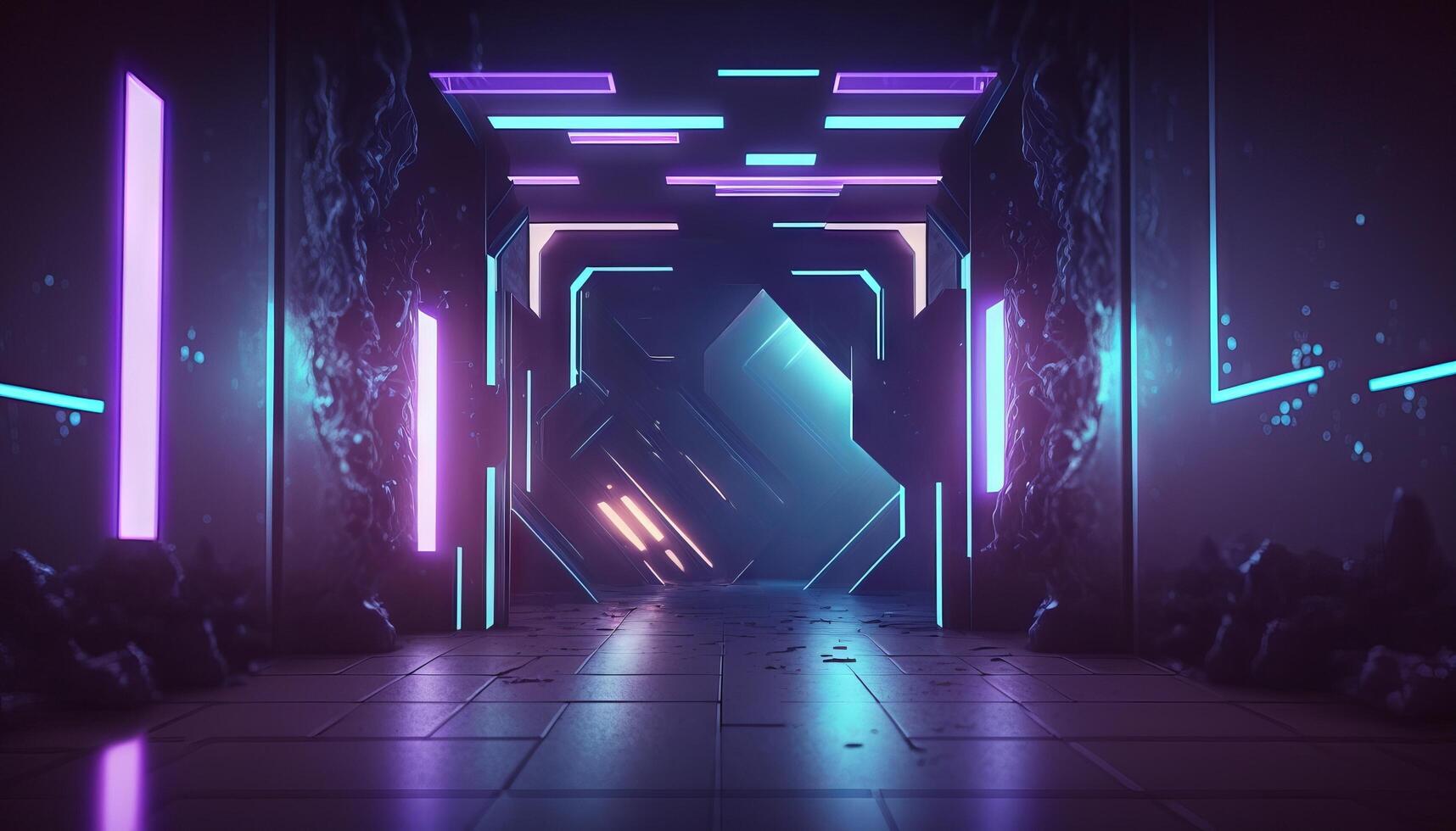 3d Illustration von Blau und lila futuristisch Sci-Fi Techno Lichter-cool Hintergrund. generativ ai foto