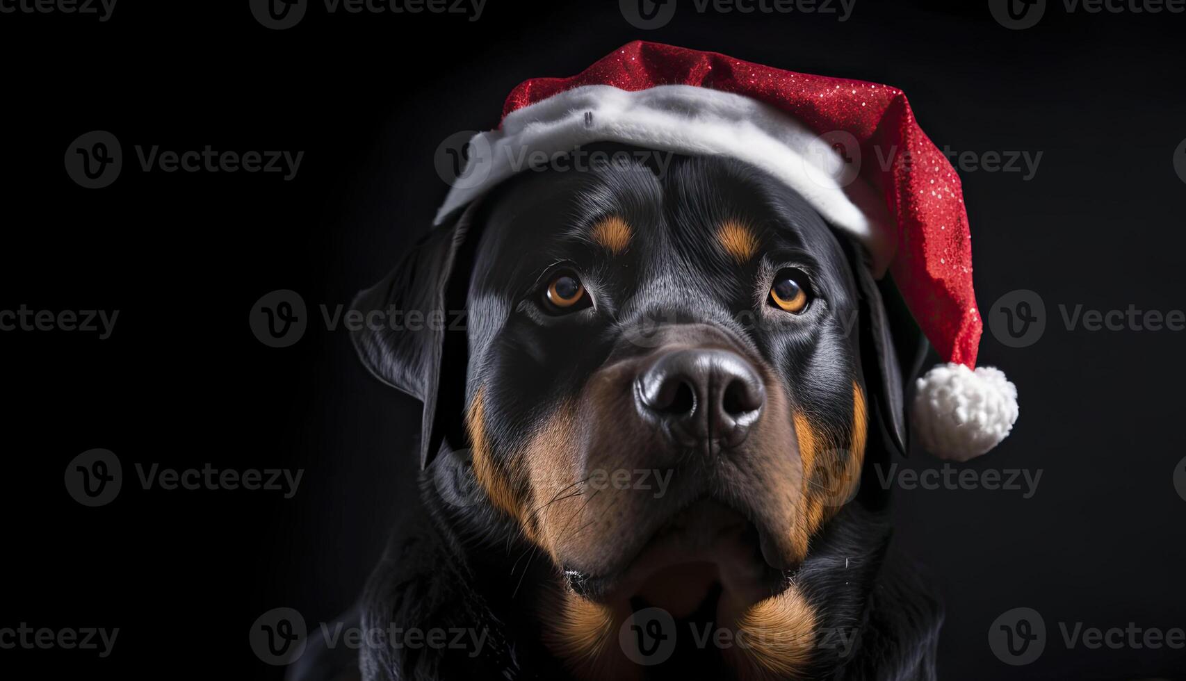 Rottweiler im Santa Hut. generativ ai. foto