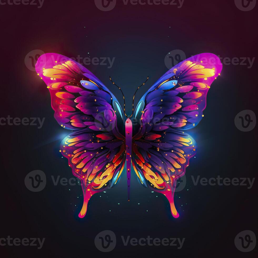 Schmetterling, Neon- Farben. generativ ai. foto