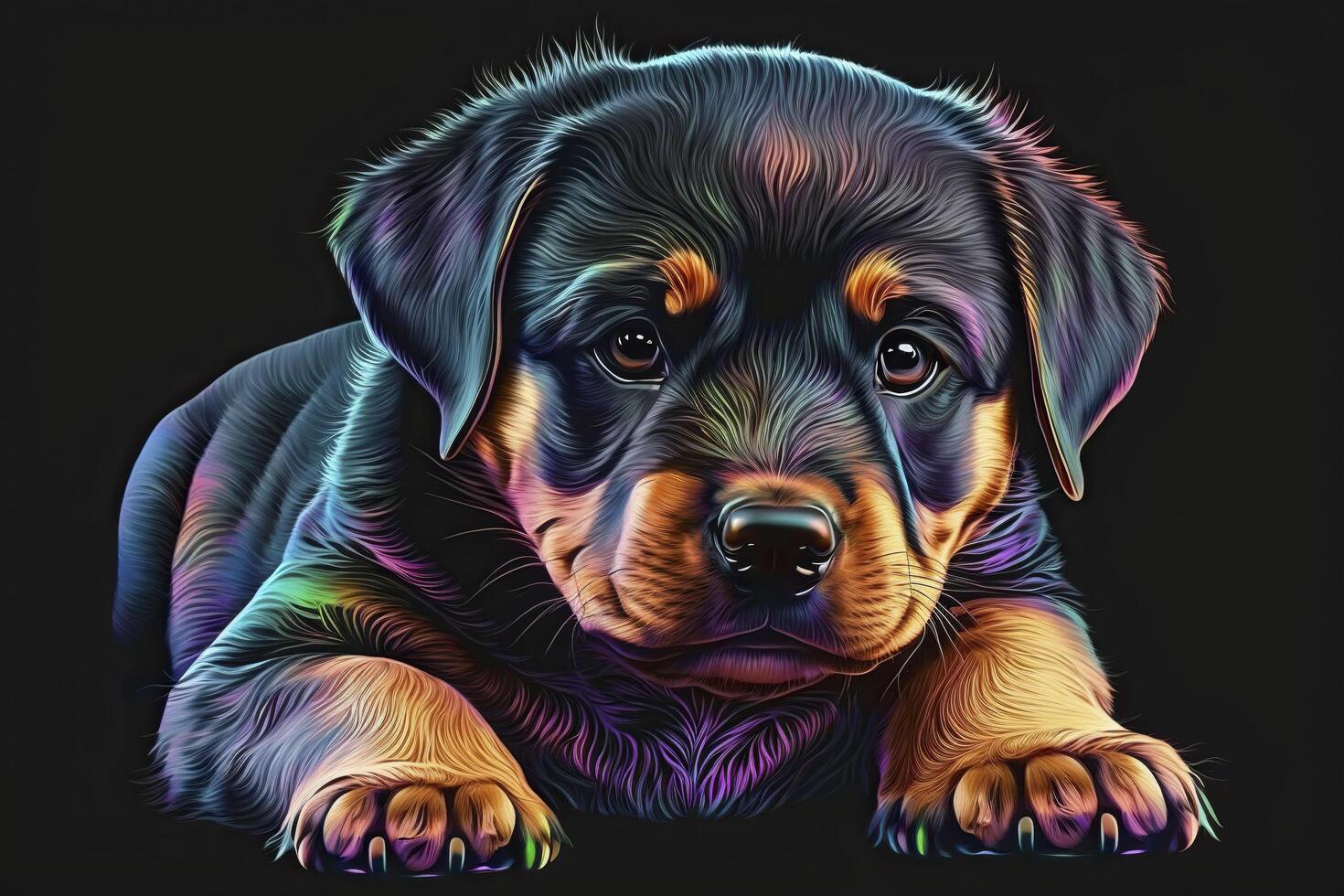 Rottweiler im Neon- Farben. generativ ai. foto