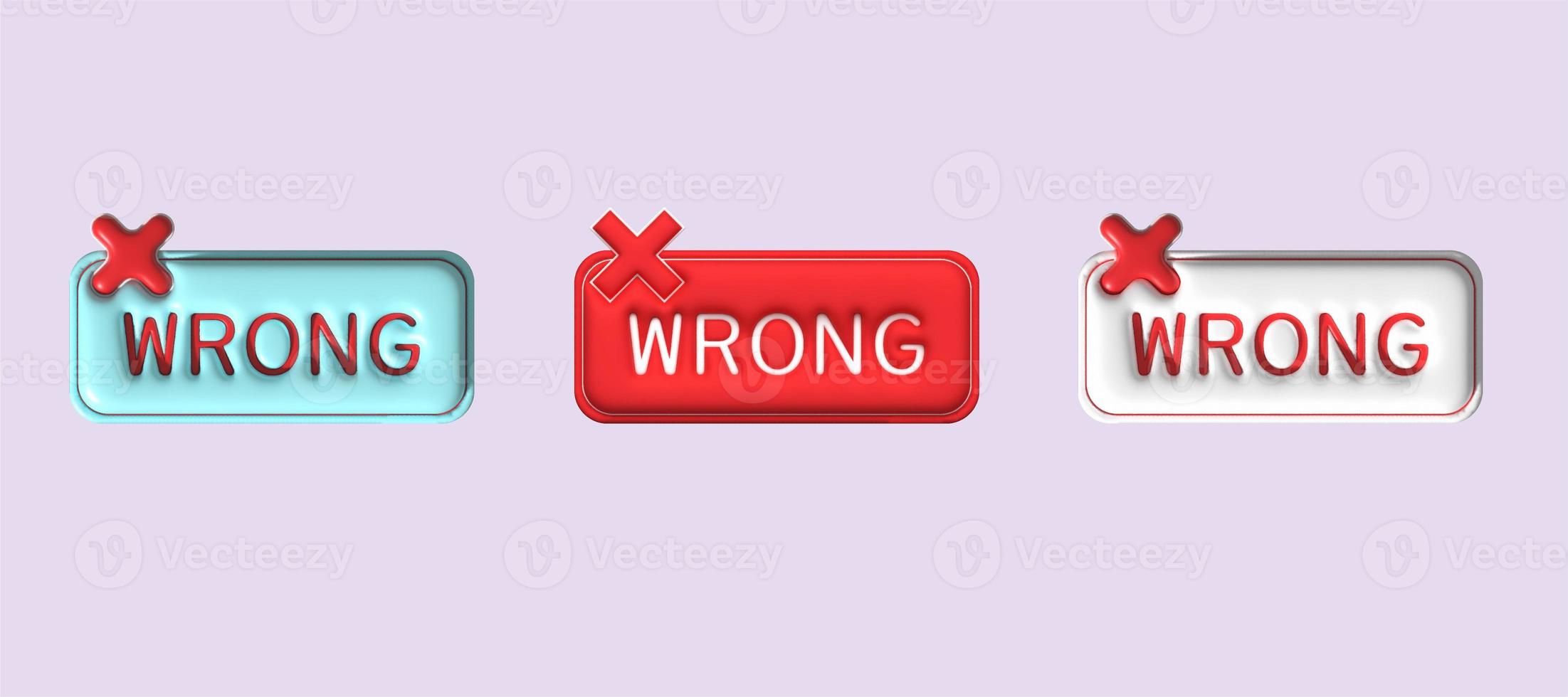 Kreuz prüfen Kennzeichen Symbol Taste und Nein oder falsch Symbol auf ablehnen stornieren Zeichen Taste . Rendern 3d. foto