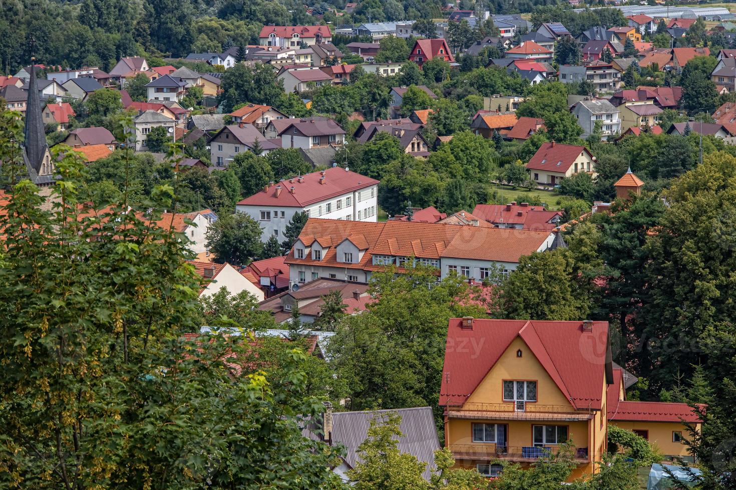 Sommer- Aussicht von das klein Stadt, Dorf von dobczyce im Polen foto