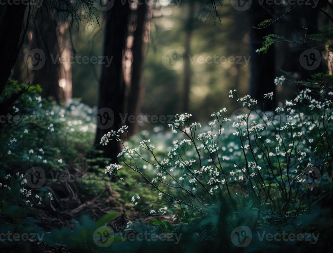 Fantasie Wald Landschaft erstellt mit generativ ai Technologie foto