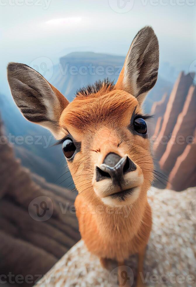 höchst definiert Makro Fotografie Selfie von ein süß Hirsch generativ ai foto