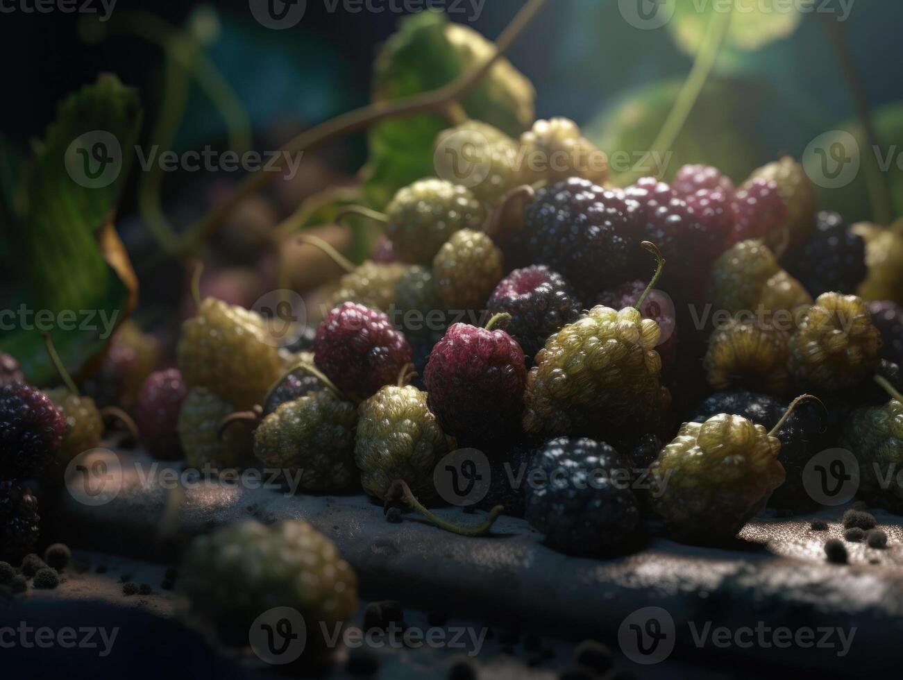 schön organisch Hintergrund von frisch gepflückt Brombeere erstellt mit generativ ai Technologie foto