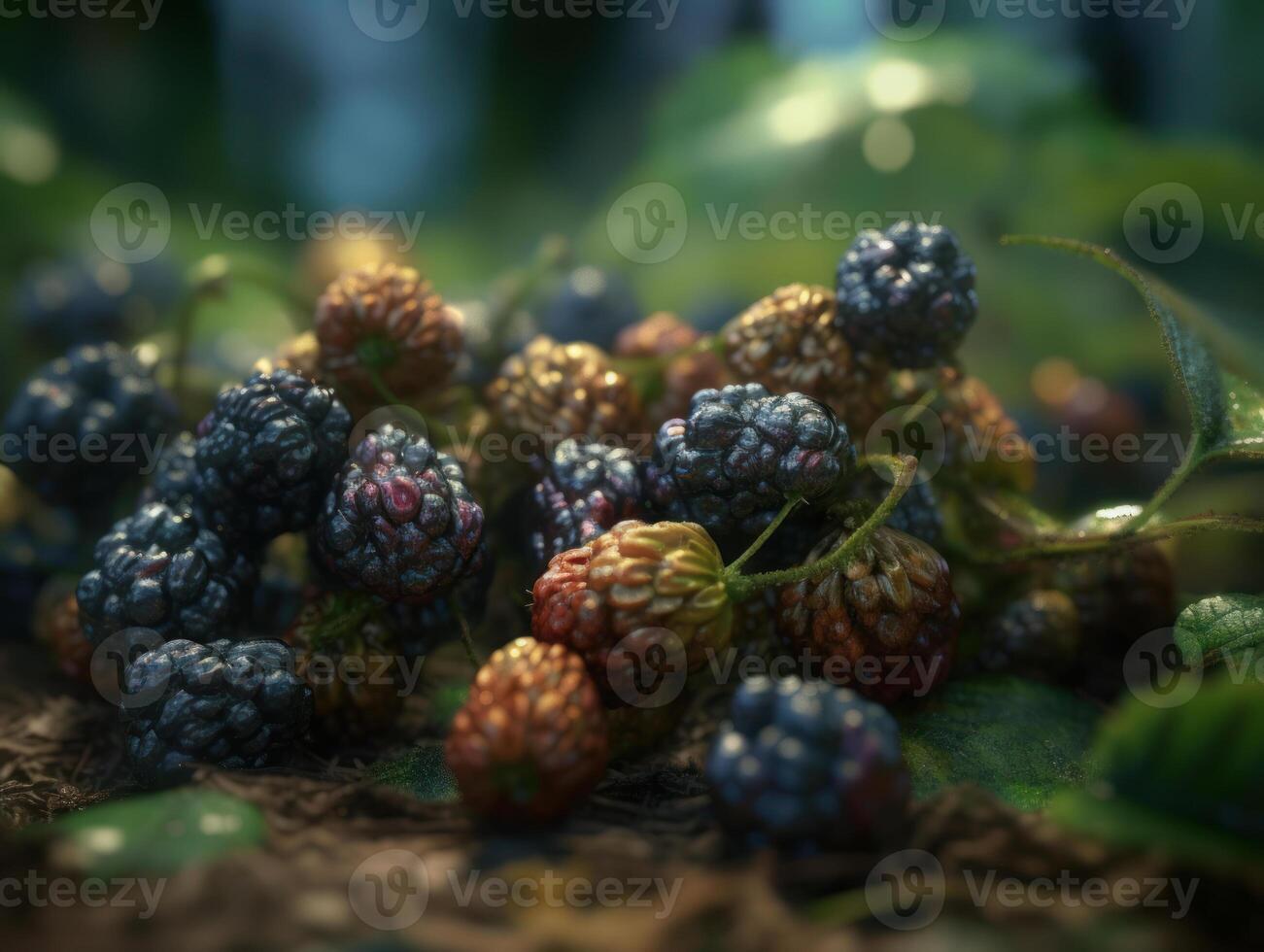 schön organisch Hintergrund von frisch gepflückt Brombeere erstellt mit generativ ai Technologie foto