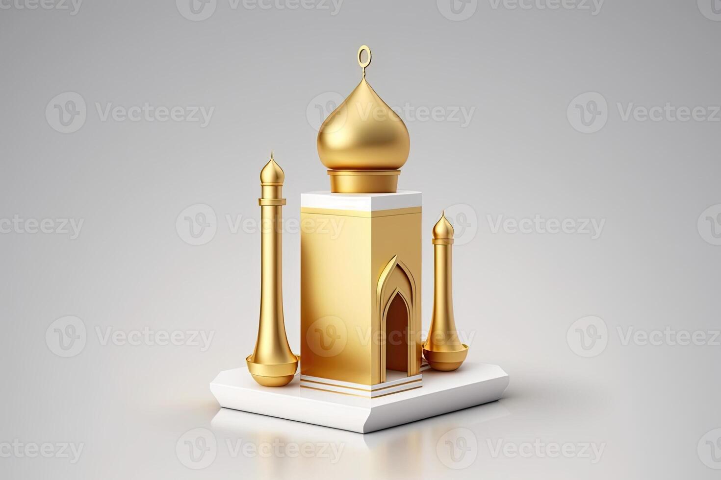 islamisch Ramadan Gold und Weiß Moschee auf Weiß einfach Hintergrund gemacht mit generativ ai foto