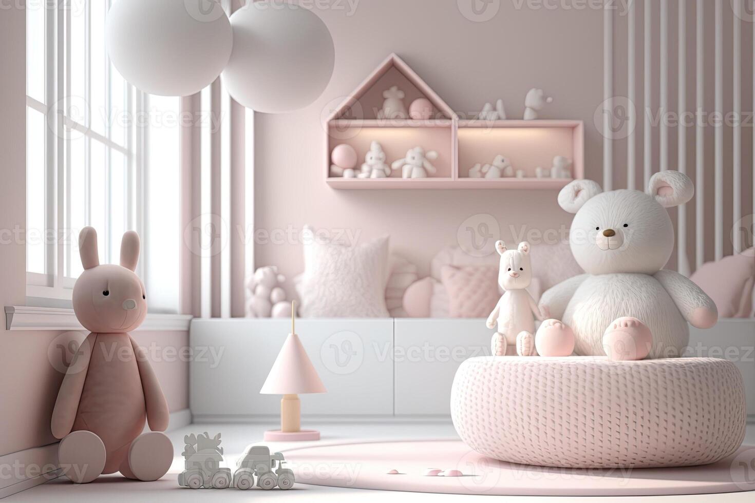 Rosa skandinavisch Innere Kinder Schlafzimmer mit Spielzeuge ein Puppen ai  generiert 22324767 Stock-Photo bei Vecteezy