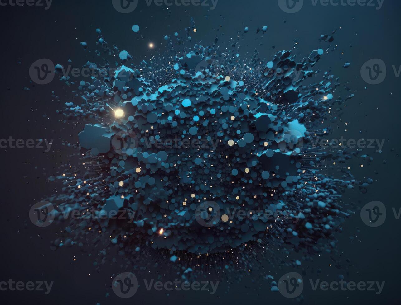 dunkel Blau und glühen Partikel abstrakt Hintergrund verschwommen Bokeh Hintergrund mit funkelt, Partikel und funkeln erstellt mit generativ ai Technologie foto