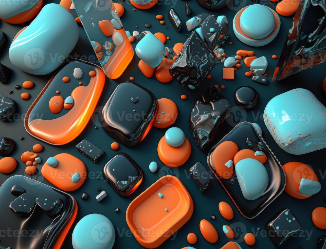 abstrakt Hintergrund mit geometrisch Formen im Schatten von cyan Blau und Koralle orange. Steine und Kiesel. generativ ai Technologie. foto
