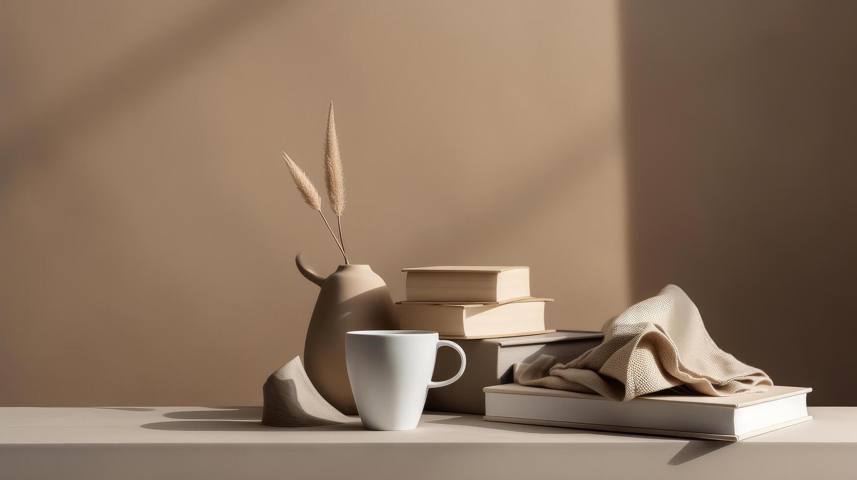 Kaffee und Buch minimalistisch Hintergrund. Illustration ai generativ foto