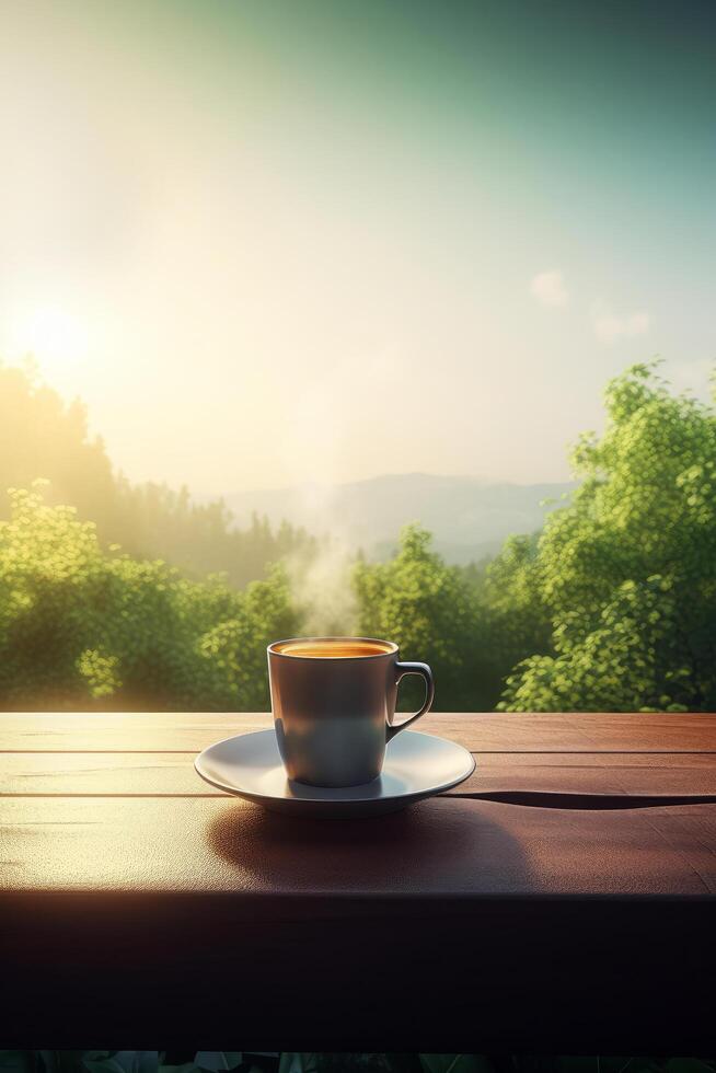 Sommer- Morgen mit Kaffee Tasse. Illustration ai generativ foto