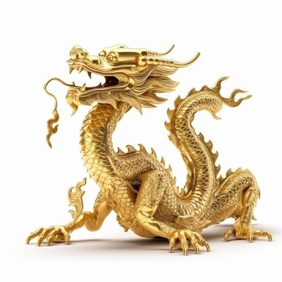 golden Drachen isoliert. Illustration ai generativ foto