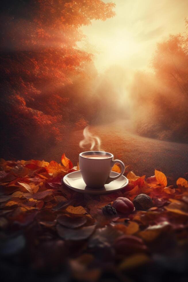 Herbst gemütlich Kaffee Hintergrund. Illustration ai generativ foto