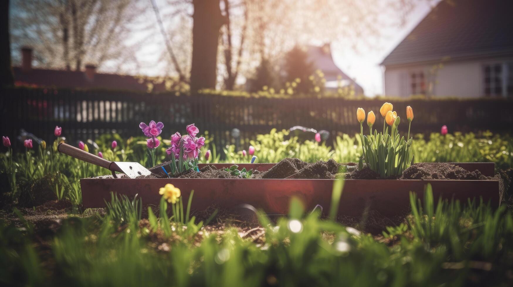 Frühling Gartenarbeit. Illustration ai generativ foto