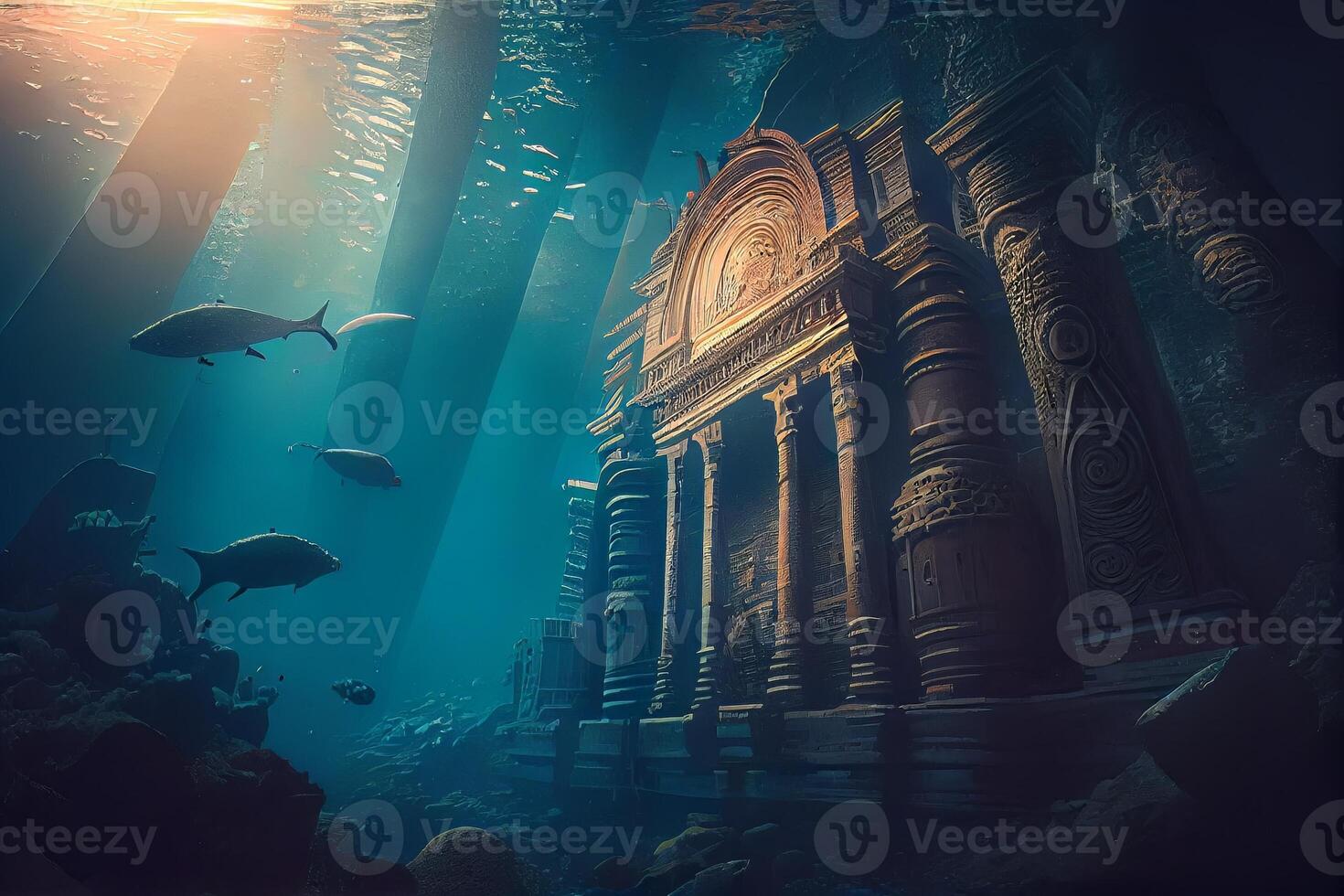 unter Wasser Ozean Meer imaginär Fantasie Welt ai generiert Digital Illustration foto