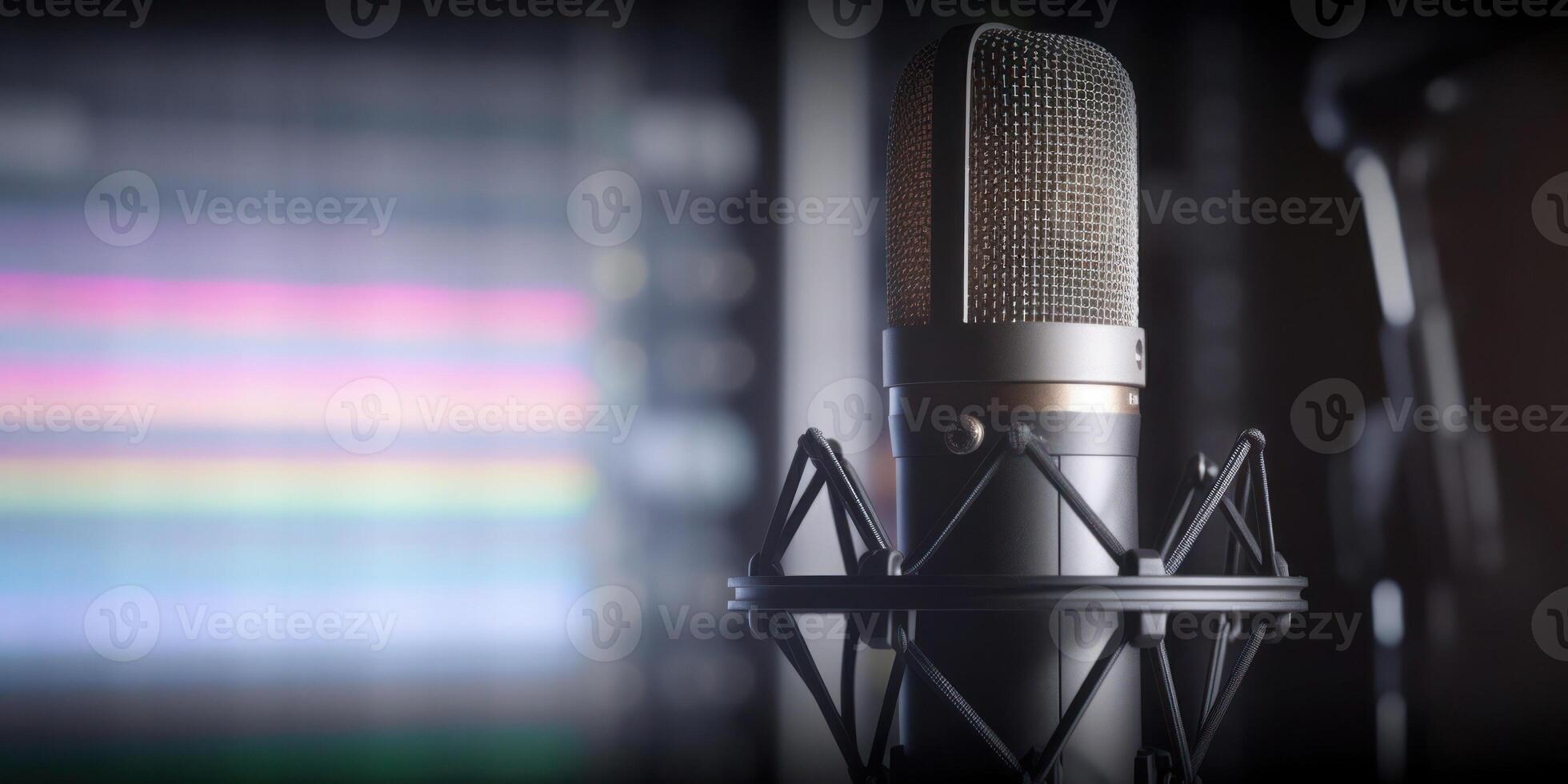 Studio Podcast Mikrofon mit Audio- Software Hintergrund foto