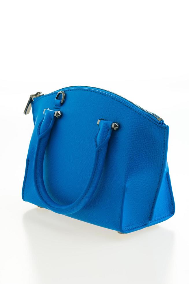 schöne Eleganz und Luxusmode Frauen und blaue Handtasche foto