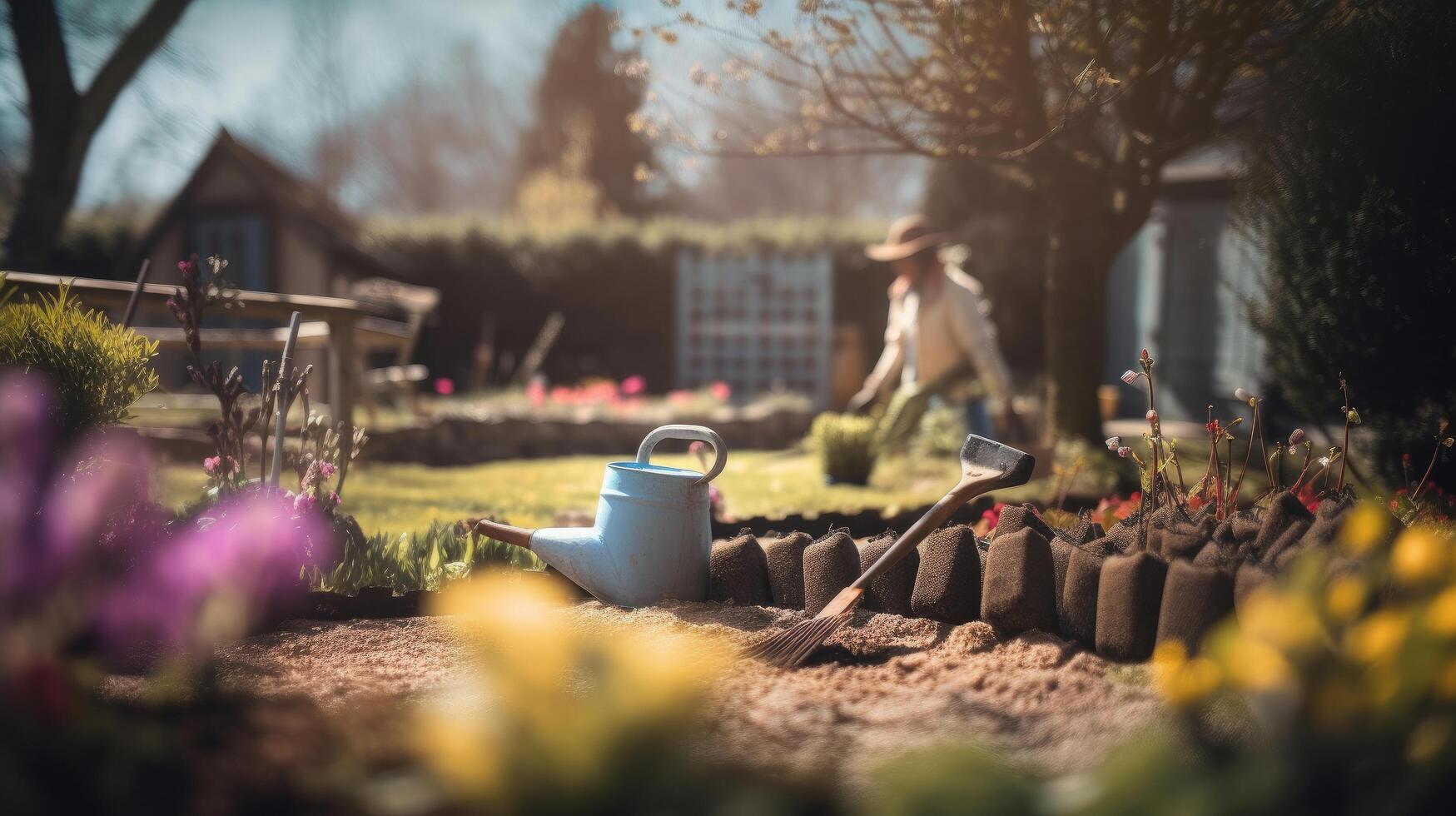 Frühling Gartenarbeit. Illustration ai generativ foto