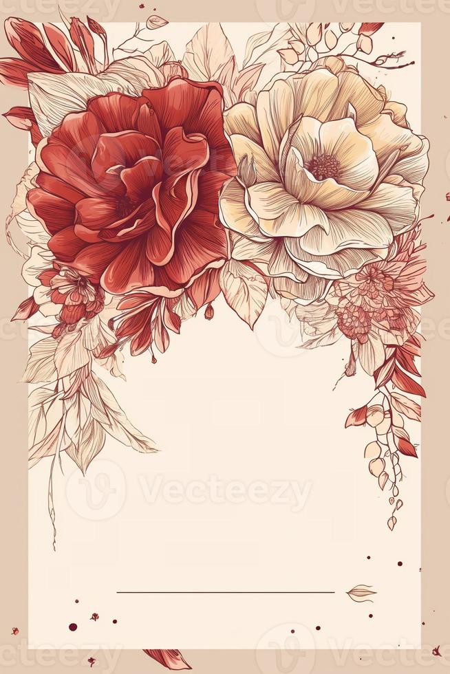 bunt einfach Blumen- Dekoration Illustration Hintergrund Vorlage, kreativ Anordnung von Natur und Blumen. gut zum Banner, Hochzeit Karte Einladung Entwurf, Geburtstag, Grüße, und Design Element. foto