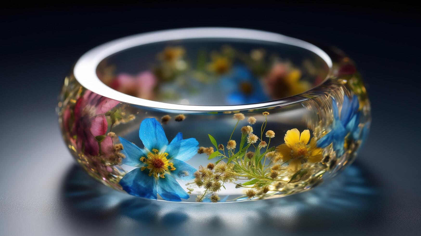 Glas Ring mit Blumen Innerhalb ai generiert foto