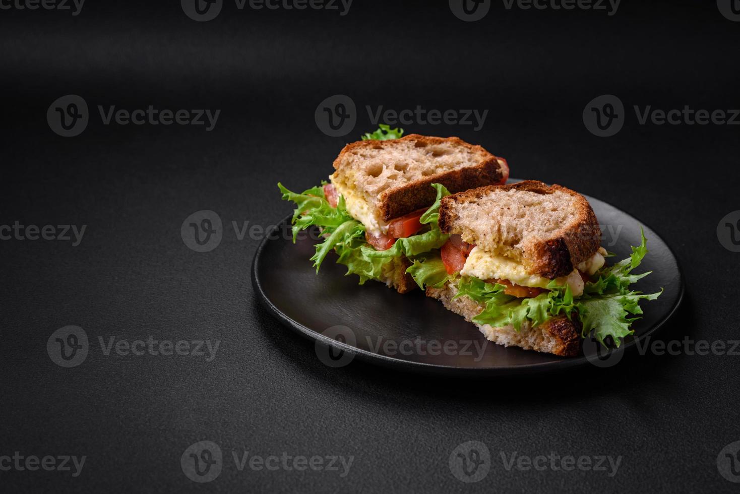 köstlich Caprese Sandwich mit gegrillt Toast, Mozzarella, Grüner Salat und Tomaten foto