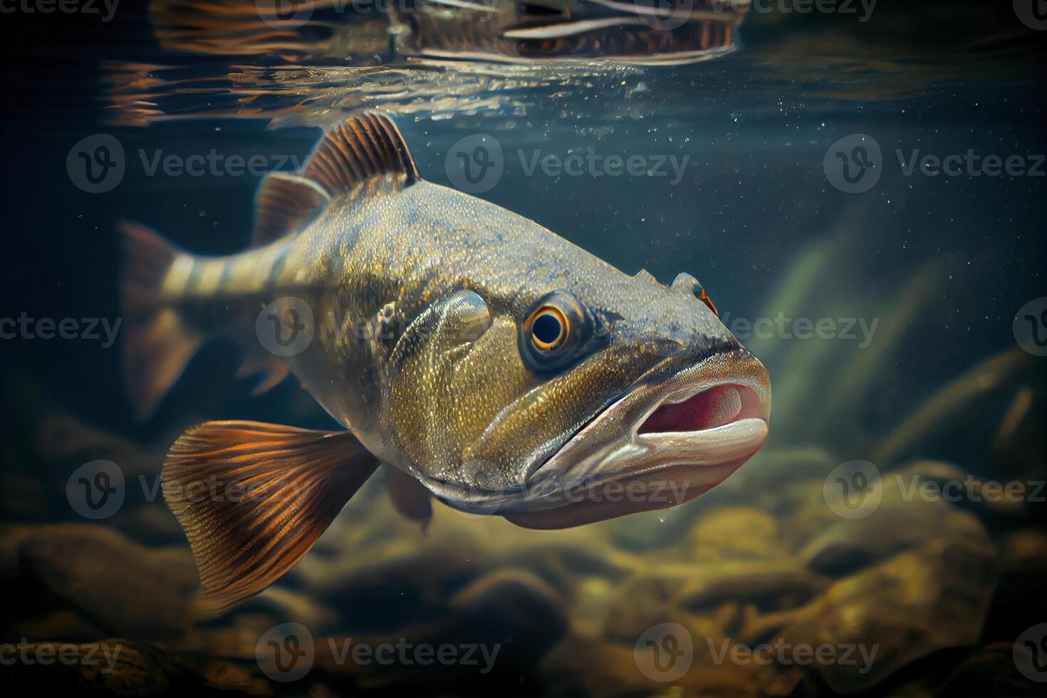 Fisch unter Wasser. Angeln, generativ ai. Digital Kunst Illustration foto