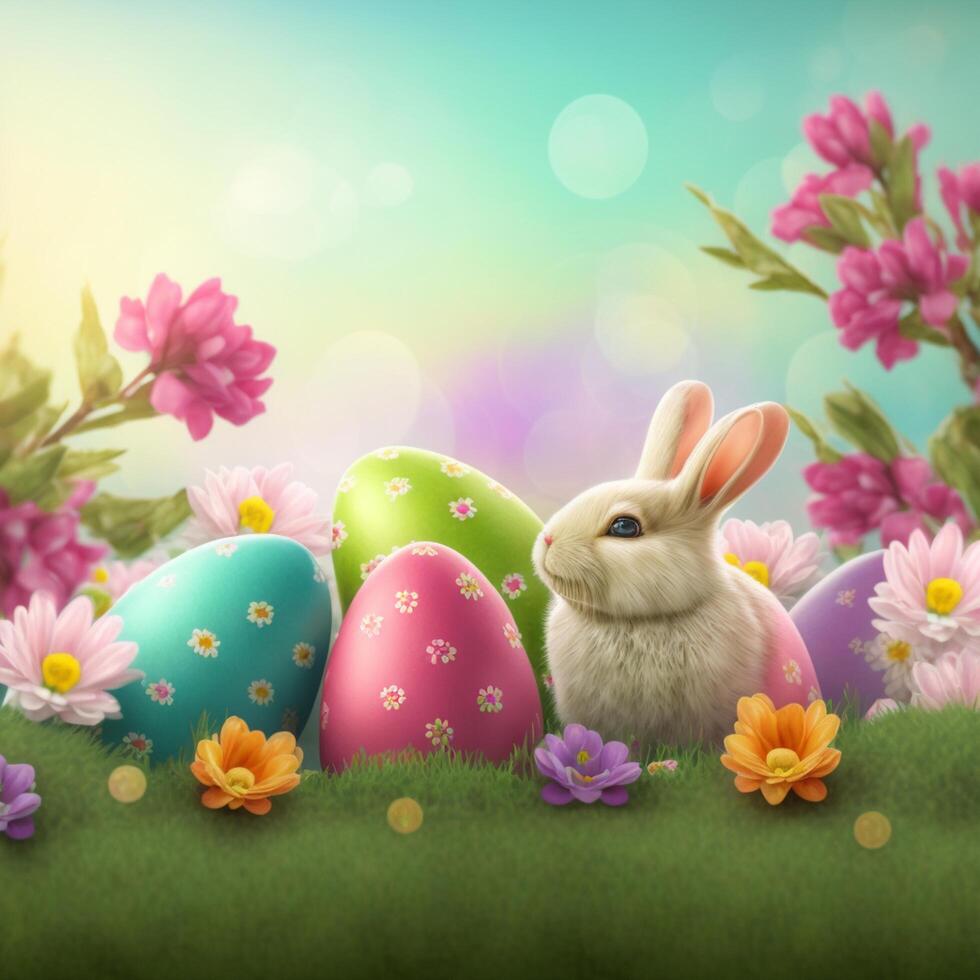 glücklich Ostern Eier Ostern Hase 4k hd ai generiert Bilder zum Hintergrund und Ostern wünscht sich foto