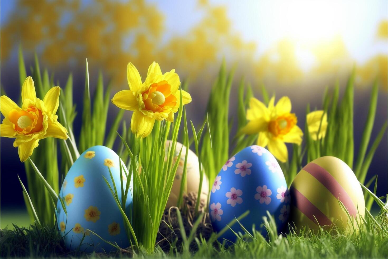 glücklich Ostern Eier Ostern Hase 4k hd ai generiert Bilder zum Hintergrund und Ostern wünscht sich foto