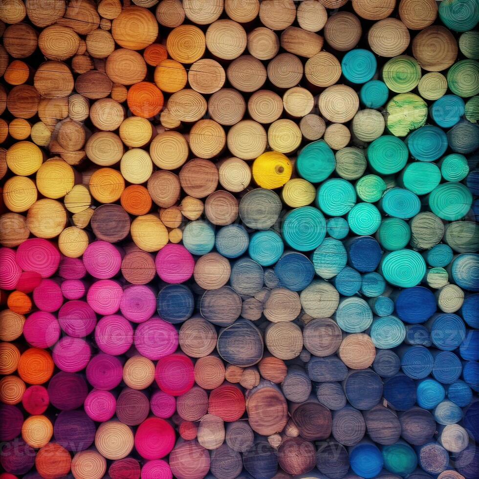 hölzern bunt Regenbogen Hintergrund gemacht von hölzern Bretter mit Kopieren Raum zum Text. generativ ai. foto
