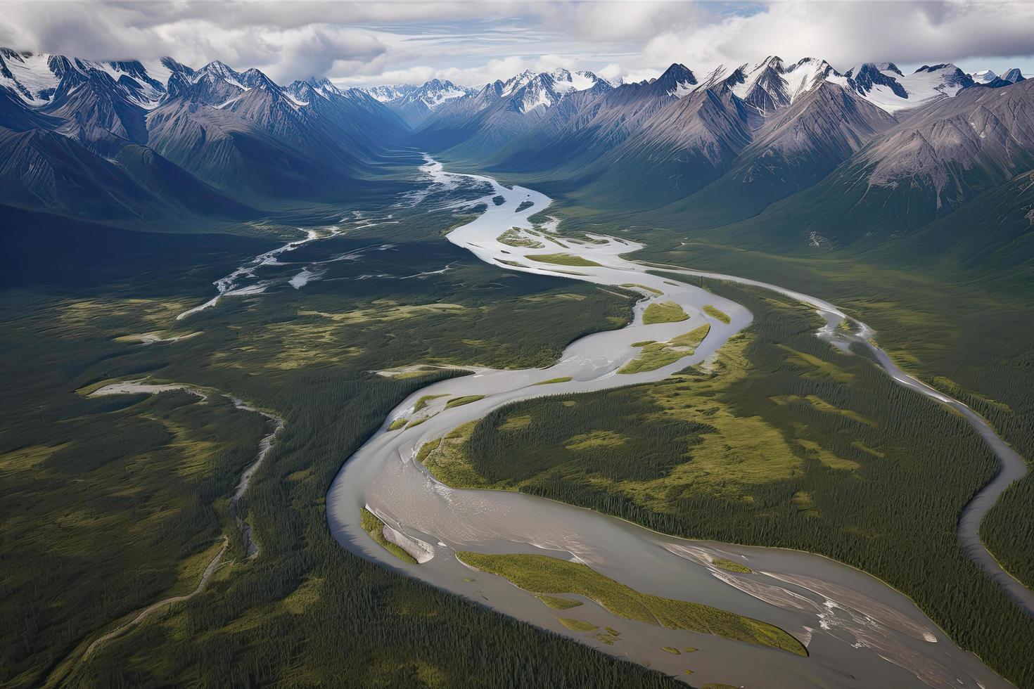 Aussicht von Raum auf das Delta von Yukon Fluss foto