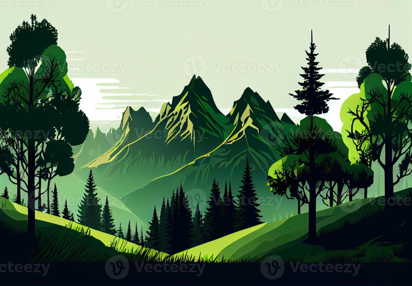 Panorama- abstrakt Berg Landschaft im eben Stil. natürlich Hintergrund - - ai generiert Bild foto