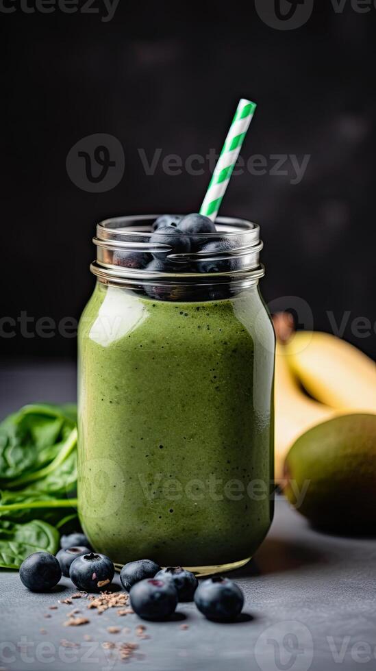 generativ ai Illustration von ein Smoothie gegen dunkel Hintergrund foto