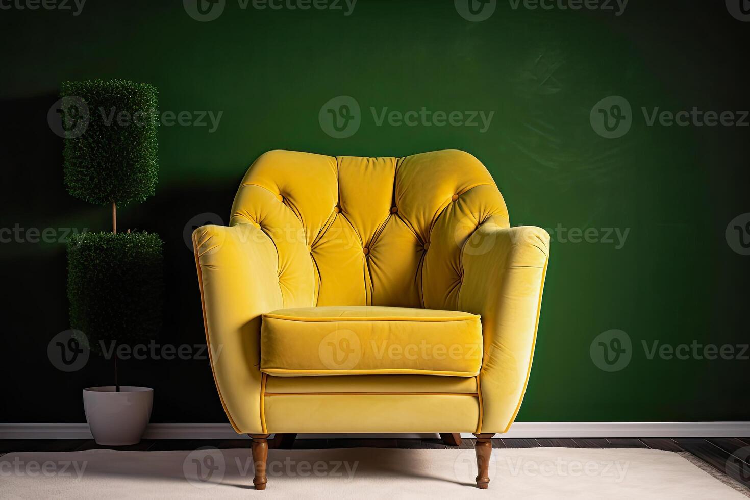 generativ ai Illustration von ein Gelb Sessel gegen ein Grün Mauer foto