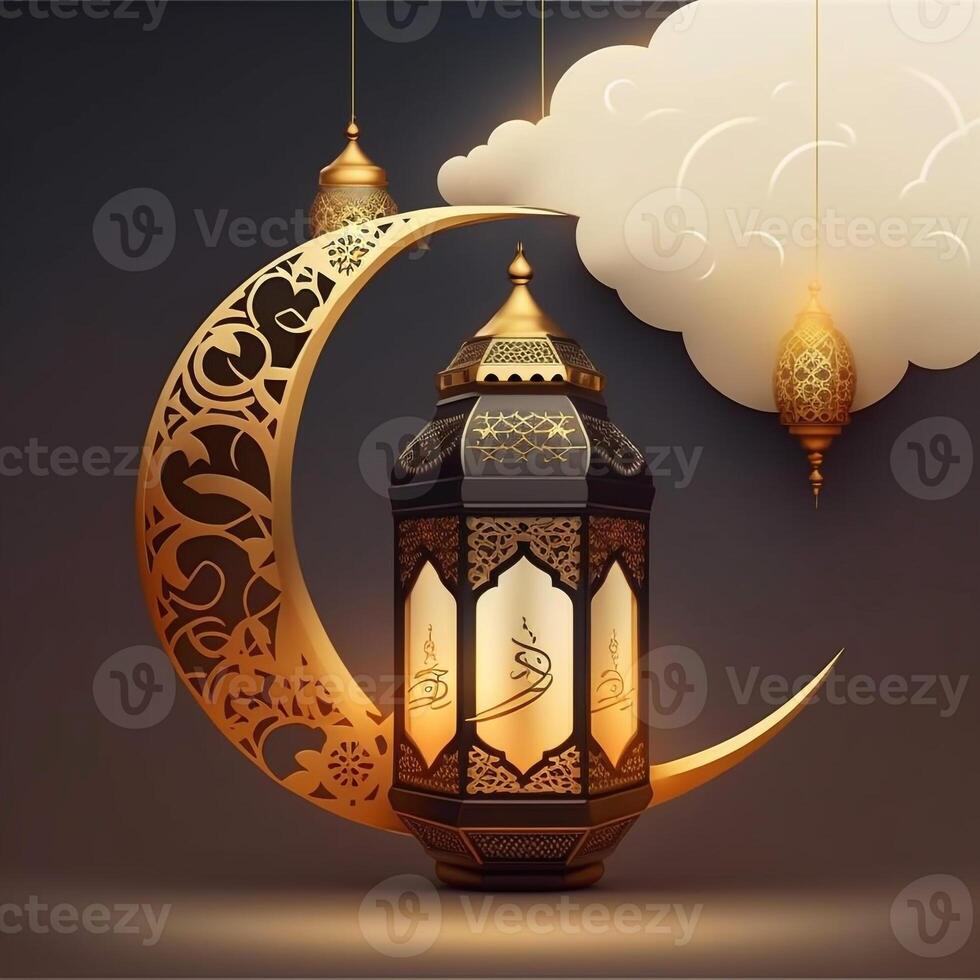 golden Ramadan kareem Banner mit Mond, generativ ai foto