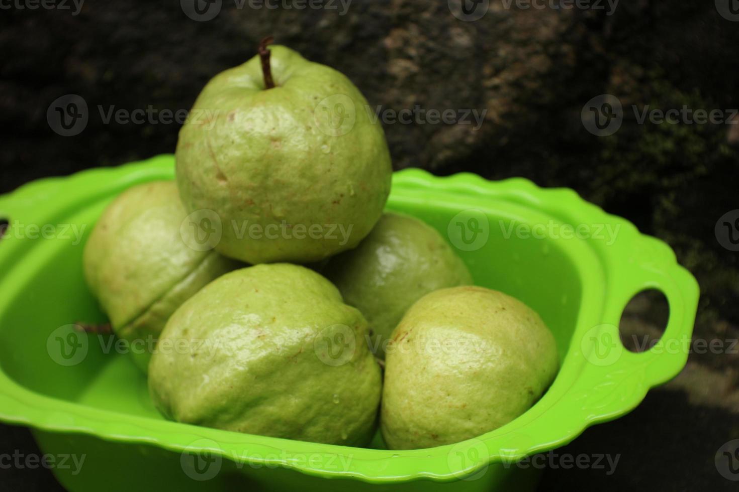 Kristall Guave Psidium Guajava oder Kristall Guave, serviert im Grün Plastik. foto