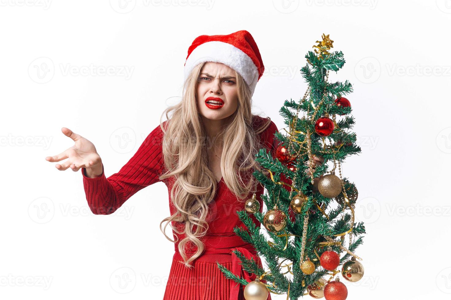 heiter Frau Urlaub Spielzeuge Weihnachten Baum Dekoration Spaß foto