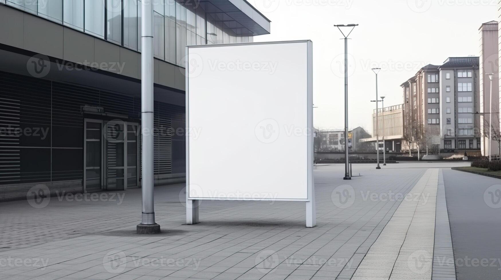 generativ ai, realistisch Straße groß Plakatwand spotten oben leer zum Präsentation Werbung. draussen Zeichen leer im das futuristisch Stadt, Geschäft Konzept foto