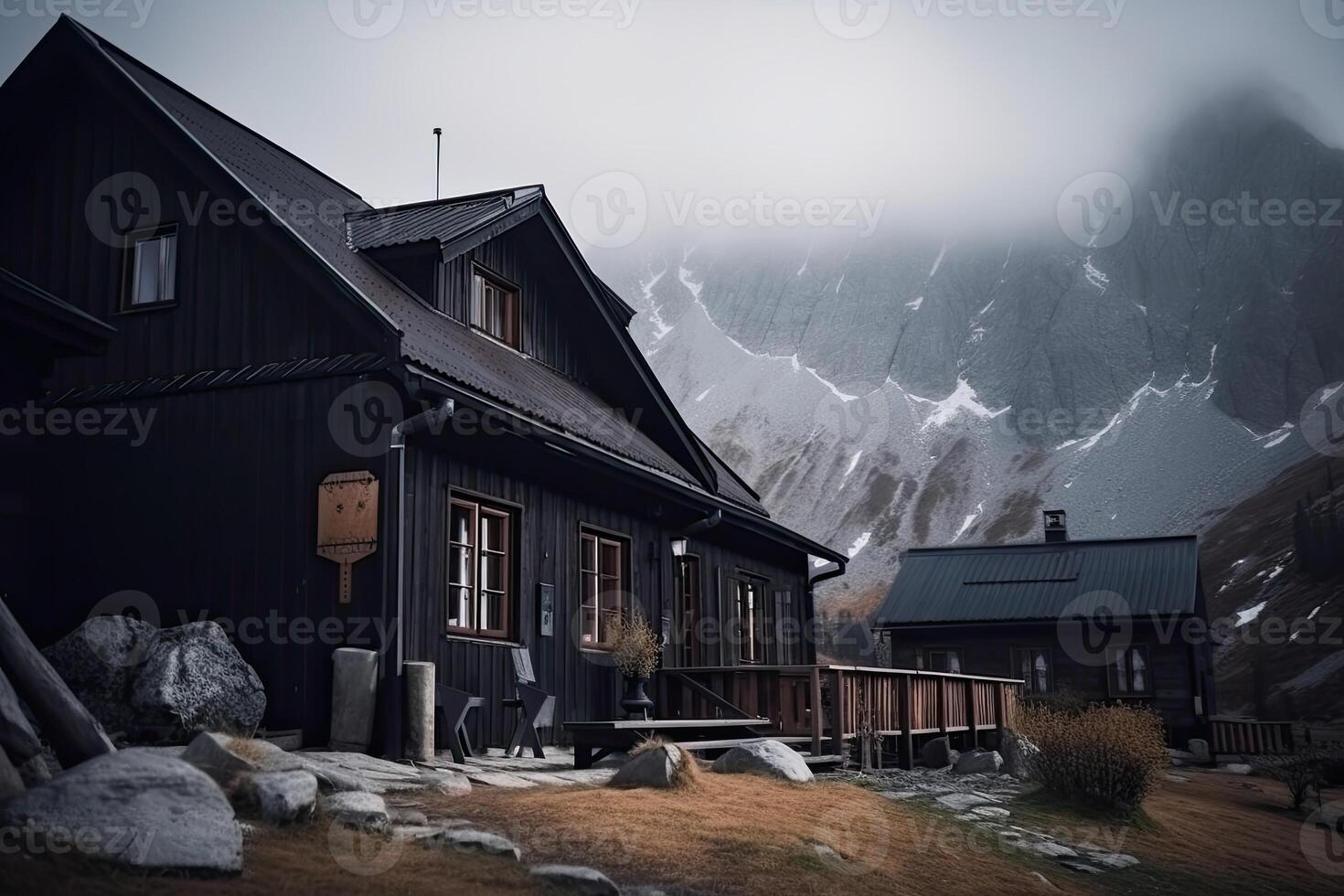 Hütte im Natur. Hütte im Berge. generativ ai foto