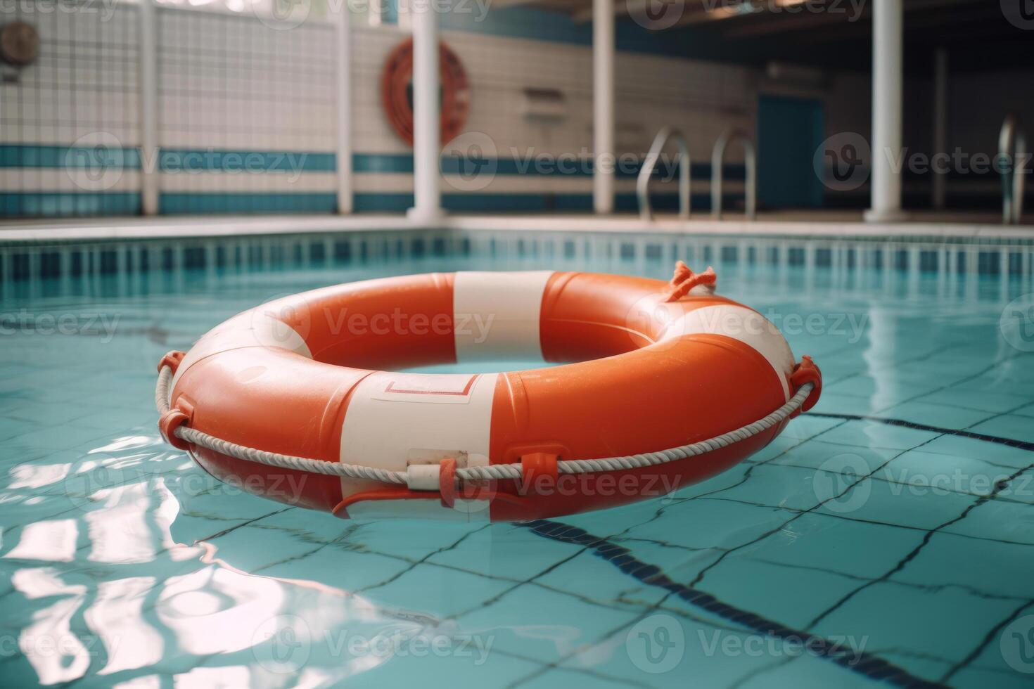 rot Rettungsring im das Schwimmbad generativ ai foto